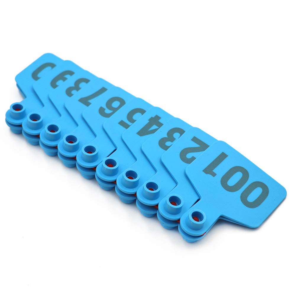 M.Z.A Etichette per Orecchio di bovini in plastica Etichette per Orecchie in plastica per Mucca Animale Capra di Pecora con Numero 001-100 (Blu)