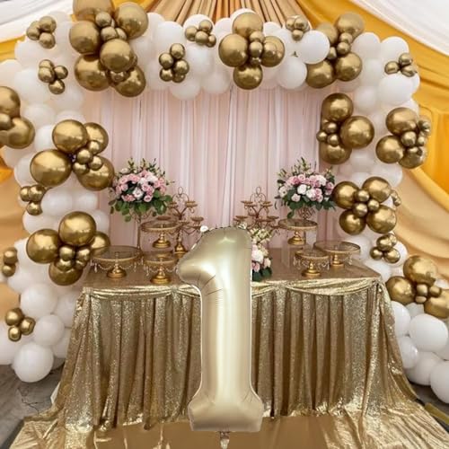 Image of 40 Inch Gold Number 1 Balloon for 1st Birthday Decoration, Metallic Light Gold Mylar Foil Number Balloons 0-9 for Boys Girls, Champagne One Helium Balloons for Women Men 1st Anniversary Party Supplies