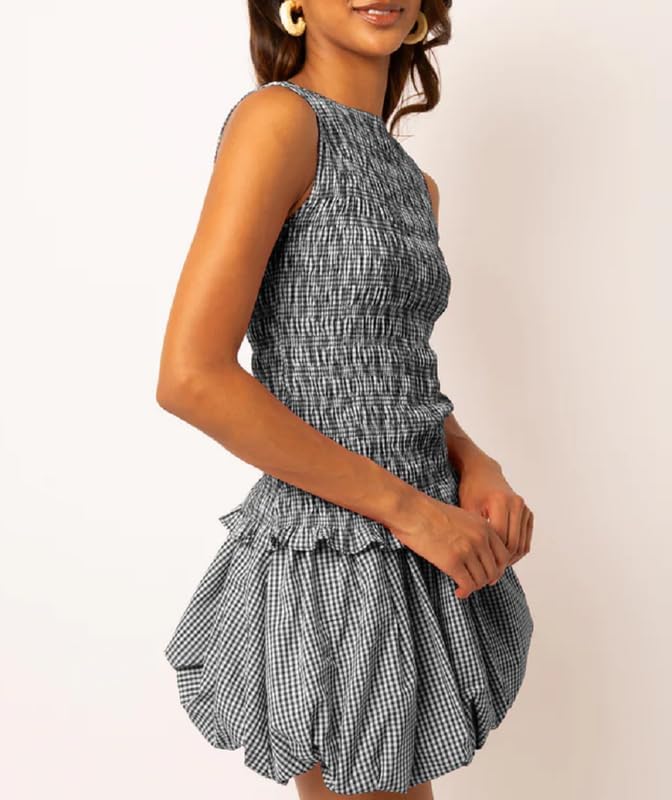 Women Smocked Tank Tops Y2k Ruffle Hem Shirred Crop Top Cute Sleeveless Peplum Shirt Summer Going Out Tops Streetwear - Image 5