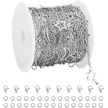 UMAOKANG 16.4 Feet Hollow Star Moon Chains for Jewelry Making Stainless Steel Cable Chain Bulk for Jewelry DIY