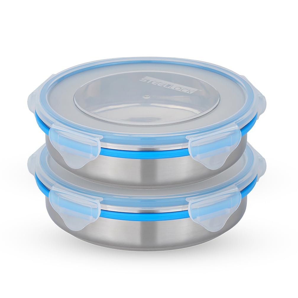 STEELLOCK Stainless Steel Airtight Container with Lid | Leakproof, BPA-Free, Durable Kitchen Storage | Multipurpose Food Storage Containers for Kitchen | SL-1400-set of 2, 450ml each, Blue