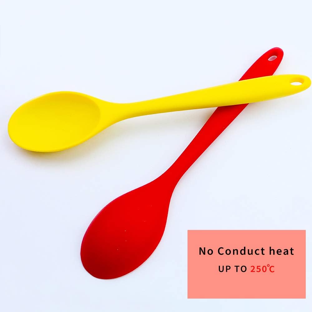 BILLIOTEAM 6 PCS Multicolored Silicone Mixing Spoons,Silicone Nonstick Kitchen Cooking Baking Serving Spoons Utensil for Kitchen Cooking Mixing Baking Serving and Stirring(2 Large and 4 Small): Home & Kitchen