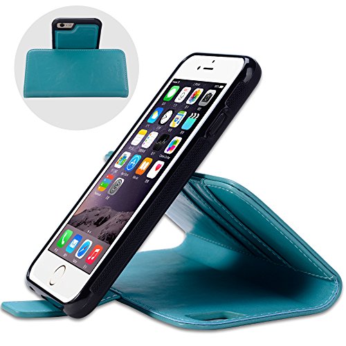 SHANSHUI PU Leather RFID Blocking Flip Magnetic Detachable Folio Card Slot Kickstand Case for Apple iPhone 6/6s - Blue-4.7 - Thumbnail 2