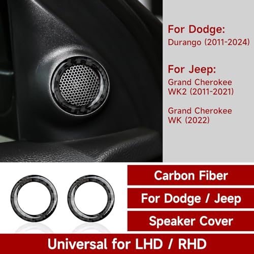 Image of Speaker Cover Decals for 2011-2024 Dodge Durango / 2011-2021 Jeep Cherokee WK2 / 2022 WK Accessories Carbon Fiber Interior Stickers