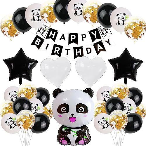PHIEZC Decorazioni di compleanno Panda, palloncini Panda, 36 pezzi, Nero, Palloncino, Compleanno, Bambini, Unisex, 18 cm