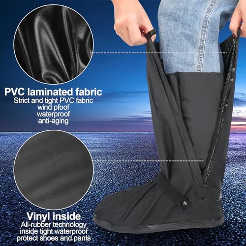DMJJSD Schuhüberzieher Wasserdicht Regenüberschuhe Wasserdichte Überschuhe Regenschuhe Faltbare Regenstiefel-Schuhabdeckung mit Reißverschluss Rutschfest Reflektor Regenausrüstung für Männer Frauen XL