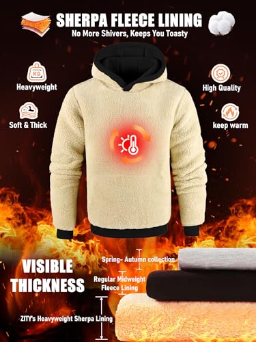 ZITY Men's Pullover Hoodie Sweatshirts Thick Sherpa Lined Kangaroo Pocket Winter Windproof Warm Fleece Hoodie Athletic2