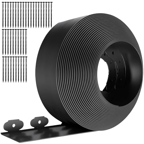 GreenWhim Garden Edging Border 32ft 10M Plastic Flexible Lawn Edging 10CM High with 40 Securing Pegs for Landscaping Flower Beds and Garden Borders (Black)
