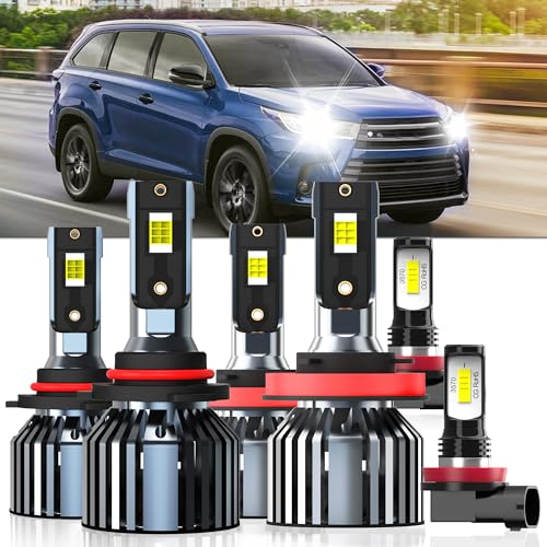 XG Glitter Lights Fit For Toyota Highlander 2014-2019 9005 High Beam H11 Low Beam H11 Fog Light Bulbs High Power 6500K White Light Pack of 6