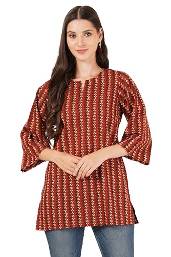 Image of Amazon Brand - Anarva Jaipuri Cotton Printed Short Kurti for Women