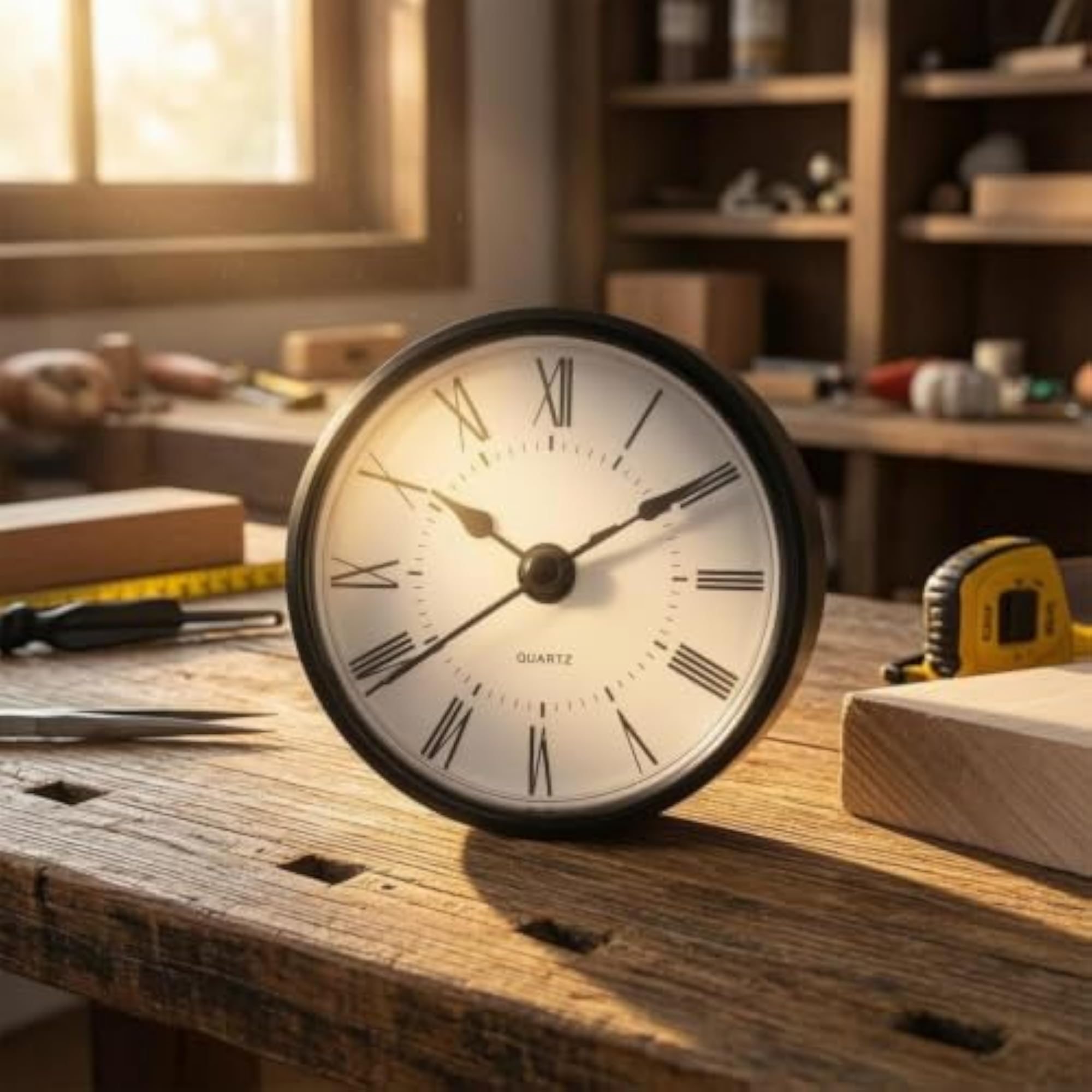 Black Metal Hands Round Quartz Clock Insert