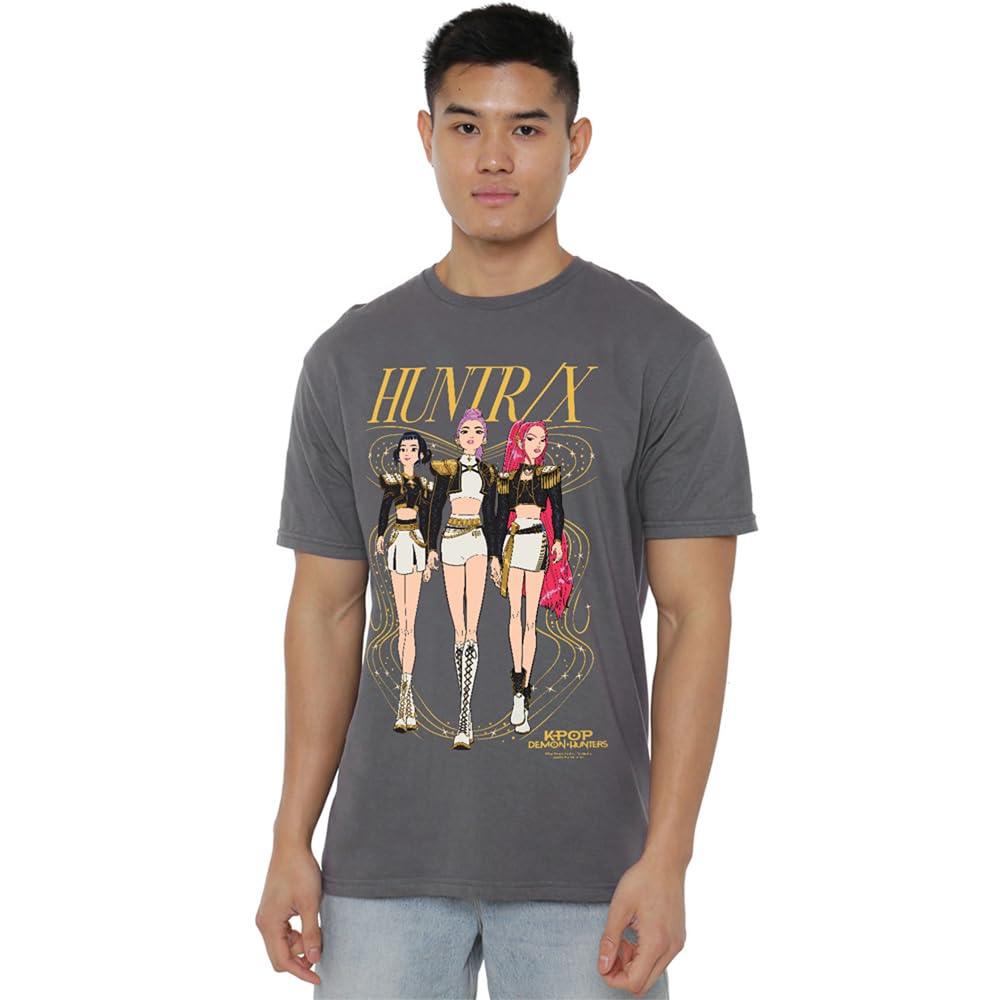 Kpop Demon Hunters Huntrix Golden Sparkles Unisex T Shirt, Charcoal, Large