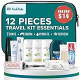 Trektote 12 Piece Men’s Travel Hygiene Kit with Toiletries & Grooming Essentials, TSA-Compliant, Clear Cosmetic Bag - Single or Bulk Packs