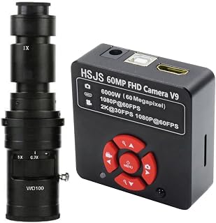 60MP 2K 1080P 60FPS HDMI USB Industrial Electronic Digital Video Microscope Camera & 500X C-Mount Lens