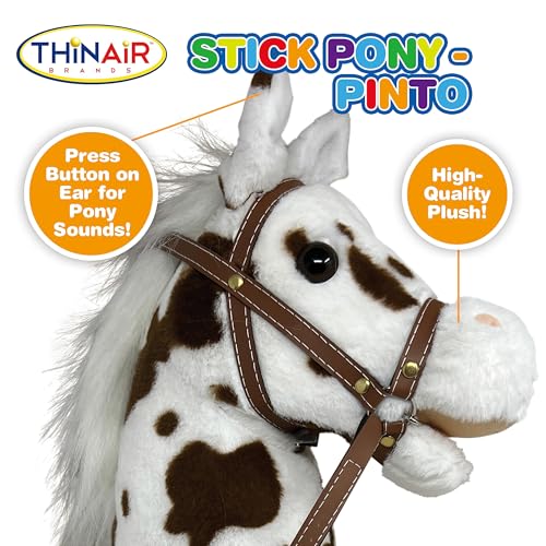 Image of Nature Bound Stick Horse | Plush Handcrafted Hobby Horse | Stick Pony Provides Fun Pretend Play for Toddlers & Preschoolers | Handsewn, Wood, Sound Effects | Pinto Style