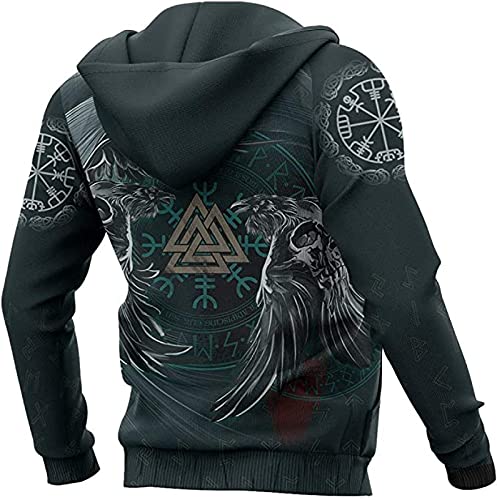 Viking Tattoo 3D Hoodie, Norse Viking Mythology Valknut Skull Short Sleeve, Casual Long Sleeve Pullover Sweatshirt,Hoodie-L2
