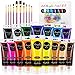 Gifort Acrylfarben Set, 26 Stuck Acrylfarbe Set 16 x 75 ml Pigment +10 Pinsel für Halloween Kürbisdekorationen, Stein, Holz, Keramik, Stoff, Kunsthandwerk, Reichhaltige Pigmente, Ungiftige Farben