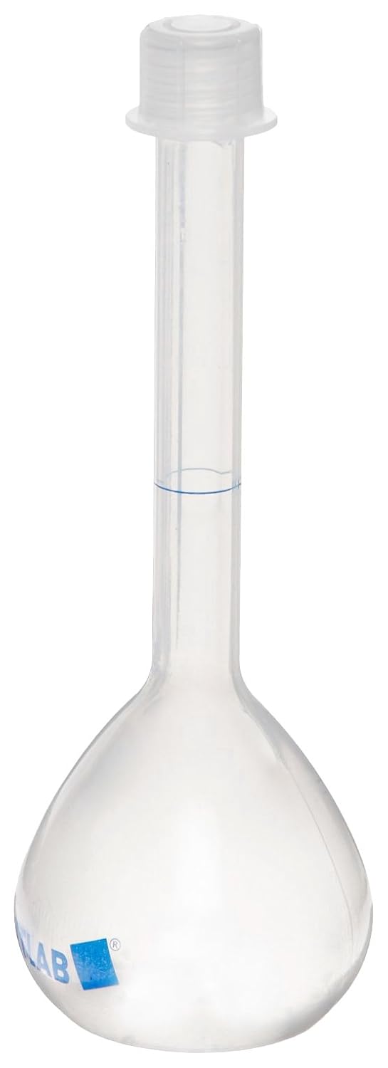 Vitlab Class B Polypropylene Volumetric Flask with PP Screw Cap, 500ml Capacity (Pack of 4)