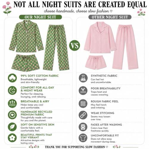 Image of Huar Women Pajama Set, 4 pcs Button Down Vacation Beach Cotton Set, Lounge wear PJ Set For Birthday