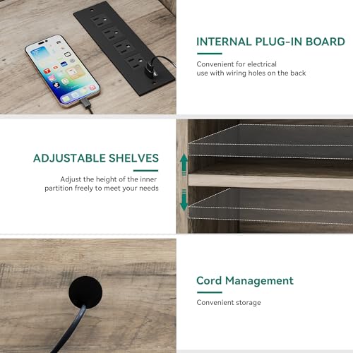 YITAHOME Farmhouse TV Stand with Power Outlet, Entertainment Center, LED Light Media Console, Simple TV Cabinet for Living Room or Bedroom, Rustic Grey 59 Inch - Image 5