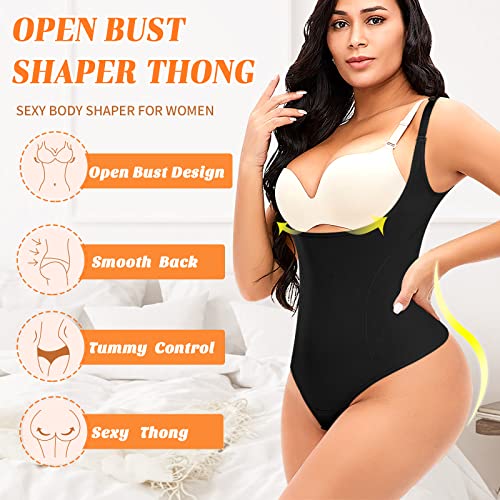 Image of Thong Shapewear Bodysuit for Women Tummy Control Open Bust Body Shaper | Light Tummy Control Thong Bodysuit,Slimming Body Shaper Slimmer,Shaping Bodysuit Thong Girdle