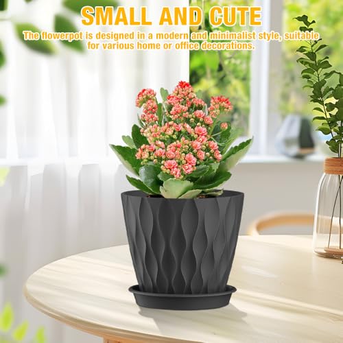 Mineup 12 Packs Blumentopf Set, 10cm Plastik Übertopf mit Mehrere Ablauflöchern, Pflanzentopf mit Untersetzer, Pflanzkübel Ideal für Büro, Balkon, Garten, Sukkulenten, Kaktus, Schwarz