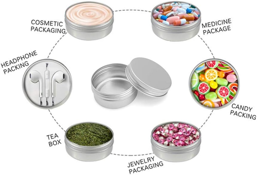 Ymkf Sqqr 60 Pack aluminum round lip balm tin container bottle with screw thread lid - great for store spices, candies, tea or gift giving, （1oz）