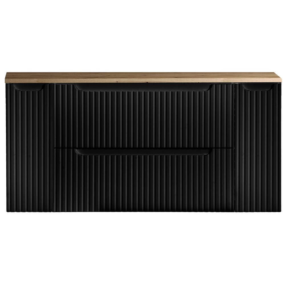 [en.casa] Mobile Sottolavabo NEWPORT da Parete con 2 Cassetti e 2 Armadietti con Ripiano Sottolavandino per Bagno con Frontali Decorativi 120 x 60 x 40 cm - Nero/Effetto Rovere