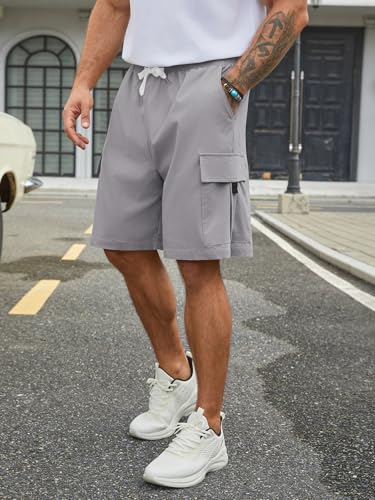 Image of Hardaddy Men's Casual Stretch Cargo Shorts Classic Drawstring Elastic Waist Relaxed Fit Work Short with 5 Pockets