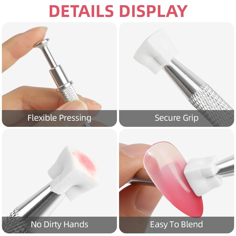 LOPHE Esponja para Uñas, 100 Pcs Esponjas Pincel Uñas, Juego de Herramientas de Sponge con Pinza para Decoración de Uñas, Cabezal de Esponja Reemplazable, Arte de Uñas con Degradado DIY (Blanco)