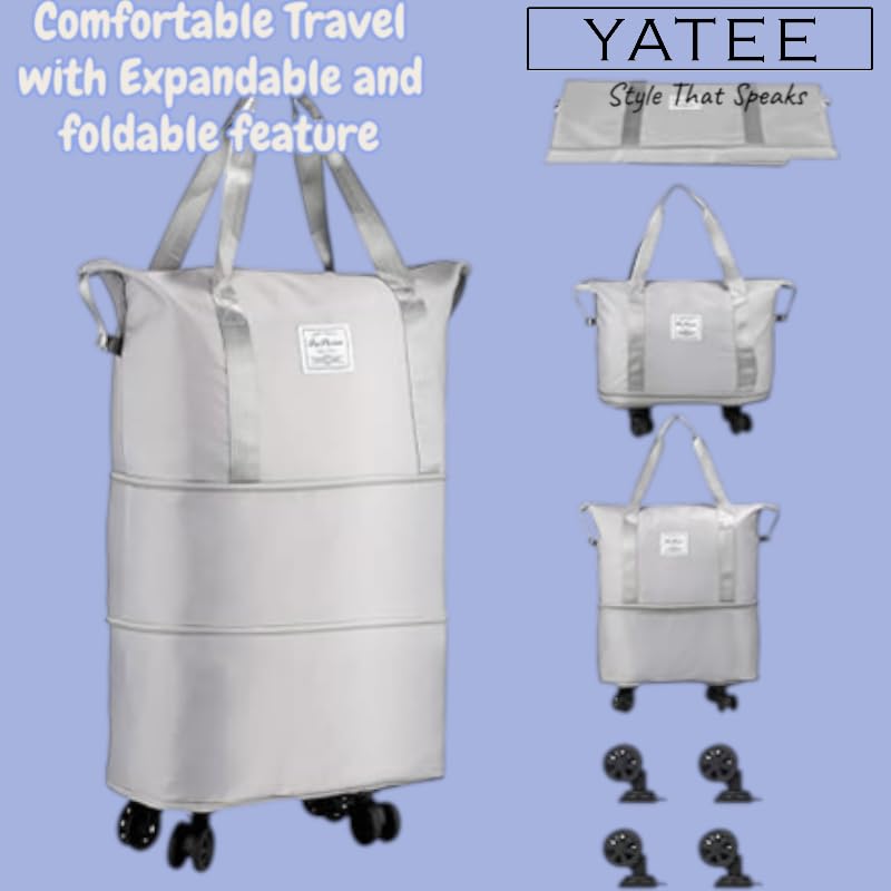 Image of Yatee Foldable Trolley Travel Bag with Wheels for Women & Men, Expandable Rolling Duffel Bag, Large Capacity Lightweight Luggage, Waterproof Carry Tote with Detachable Wheels for Travel