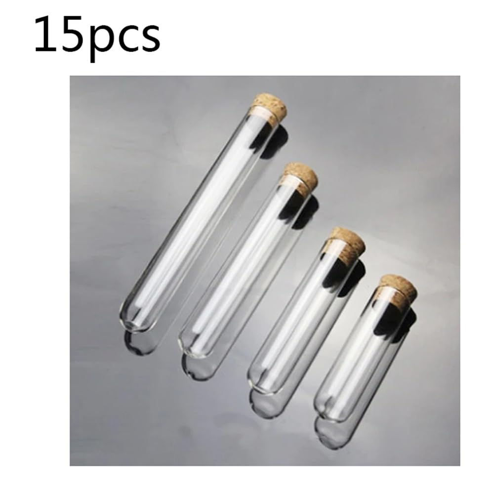 Szklane probówki z pokrywkami, Szklana probówka borokrzemianowa laboratoryjna 15x150 mm z korkiem, opakowanie 15 sztuk
