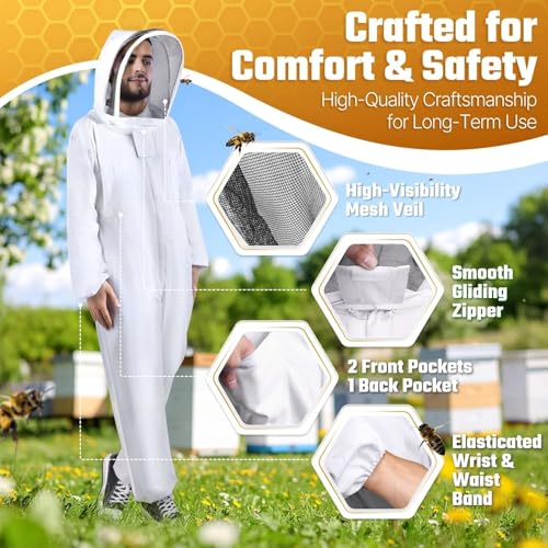 Combinaison d'apiculteur Flexzion en coton blanc taille M avec voile