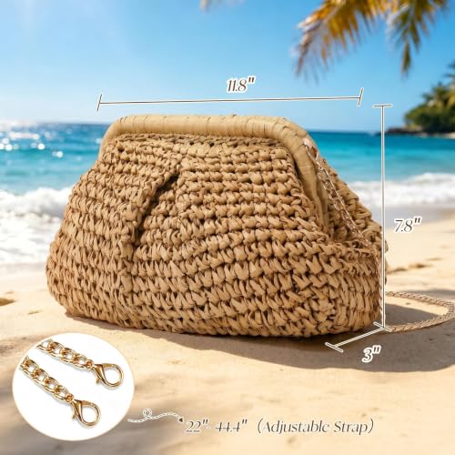 Image of Straw Bag Beach Purse Summer Purses for Women Vacation Handbags Woven Crossbody Bags Straw Shoulder Bag