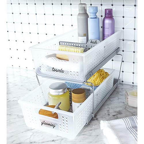 madesmart 2-Tier Organizer Bath Collection Slide-out Baskets with Handles, Space Saving, Multi-purpose Storage & BPA-Fre, Large, Frost-with Dividers madesmart 2-Tier Organizer Bath Collection Slide-out Baskets with Handles, Space Saving, Multi-purpose Storage & BPA-Fre, Large, Frost-with Dividers