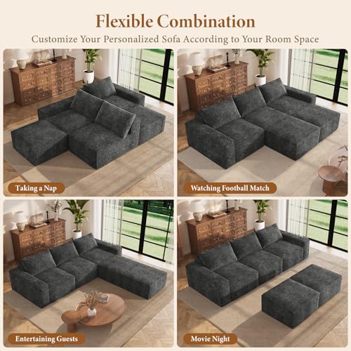 Image of Vesgantti 114 inch Boneless Modular Sectional Sofa, Modern U Shaped 5 Seater Couch with 2 Ottoman & Deep Seat, Convertible Chenille Cloud Couches for Living Room, No Assembly Required, Dark Grey