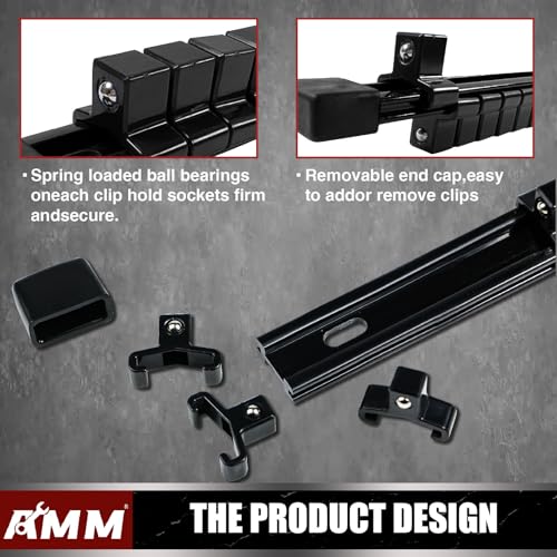 AMM 6-Piece Socket Organizer, 1/2 inch Drive ABS Tools Socket Holder,Heavy Duty Socket Racks, Premium Quality Socket Clip Rail Holder,The best tool trays in the garage by AMM - Image 3