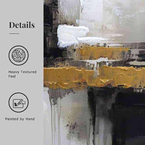 Image of Abstract Neutral Wall Art Black and Brown Grunge Framed Mid Century Modern Wabi Sabi Textured Canvas Painting Artwork for Living Room Bedroom Office- 3 Panels, 16x24 Inch, Ready to Hang