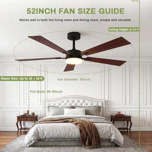 DecorYc Ceiling Fans with Lights, 52 Inch Low Profile Smart Ceiling Fan with Light & Remote Control, Noiseless 5 Blades 3CCT Dimmable for Bedroom Living Room Dining Room — view 2