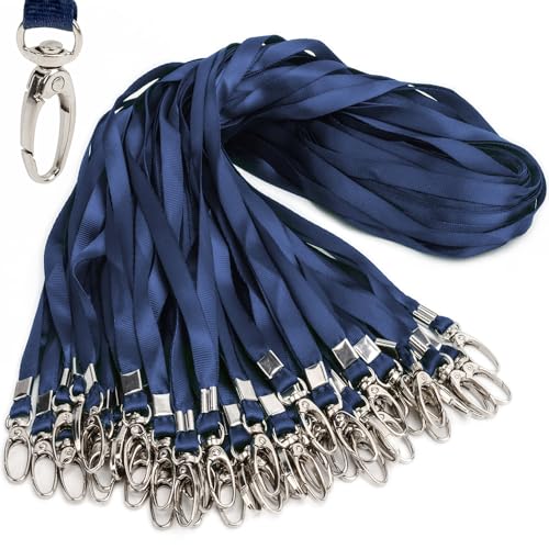 Antspirit Schlüsselbänder für Ausweise/Namensschilder Nylon flaches Umhängeband drehbarer Clip langlebig gewebt Herren Damen Büro 50 Stück 50 dunkelblau