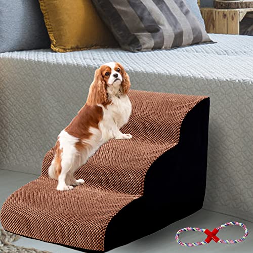 A.fati 3 Tiers Foam Dog Ramps/Steps, Pet Stairs For Dogs, Ramp Stairs Step For Pets With Joint Pain To Sofa, Bed, Ladder For Pig, Cat, Puppy, High Support Foam With Anti-Skid Cover #TOP4