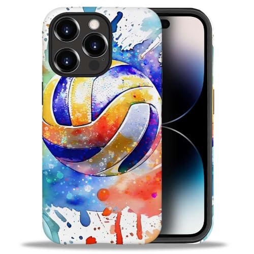 yicomon Compatible with iPhone 14 Pro Case, Colorful Volleyball Sport Pattern Print Matte Phone Case Durable Fashion Funny Liquid Silicone Case Soft Anti-Scratch Shockproof Protective Cover