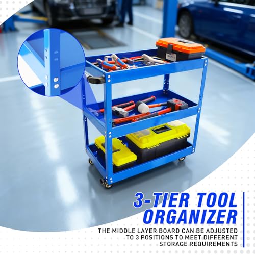 TOOLUTION 3-stufiger rollender Werkstatt-Rollwagen – Hochfester Metall-Utility-Shopwagen, Organisator für Mobile Werkzeuglagerung, Kleiner Servicewagen für Wartung, Garage, Mechaniker, Industrie