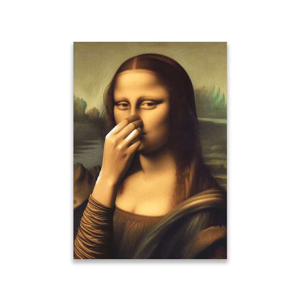 XIANGPEIFBH Mona Lisa Bathroom Wall Art Poster Toilet Humor Funny Print Bathroom Wall Art Vintage Bad Smell Canvas Painting(20x30cm(8x12inch)/Unframed)
