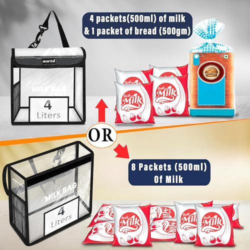 Image of Storite Milk Bag for Door Hanging - Insulated and Waterproof Storage for Milk Sachets, Bottles, Outdoor Gate Delivery Basket Box with Pocket for Notes and News Paper (Transparent, Small (23x11x23cm))