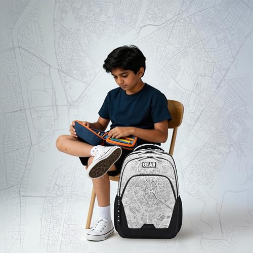 Image of Gear Cityscape 19 inch /40L Large Water Resistant School Bag | Casual Backpack | Daypack | Travel Backpack | Kids Bag for Boys /Girls (Grey - Black)