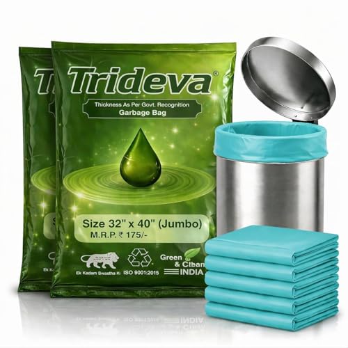 Image of Garbage Bags /Dustbin Bags - 120 Micron Heavy - Duty Trash Bags (32 x 40 Inches) - Jumbo Leak -Proof Bin Liners for Kitchen, Office & Industrial Use - 500g Pack (Green, Pack of 2) - 8 Bags