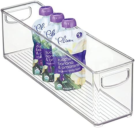 mDesign Plastic Long Bin Organizer Caddy Container w/Handles for Nursery, Kitchen, Pantry, Bathroom, Cabinet Storage Organization - Holds Snacks, Bottles, Baby Food Jar, Diaper - 16" Long - Clear