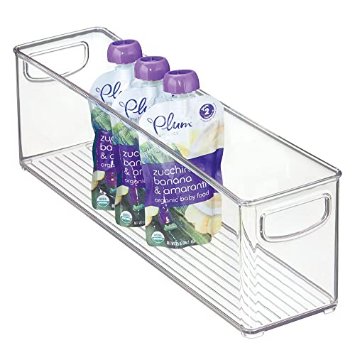 Mdesign Plastic Long Bin Organizer Caddy Container W/Handles For Nursery, Kitchen, Pantry, Bathroom, Cabinet Storage Organization - Holds Snacks, Bottles, Baby Food Jar, Diaper - 16" Long - Clear #TOP27