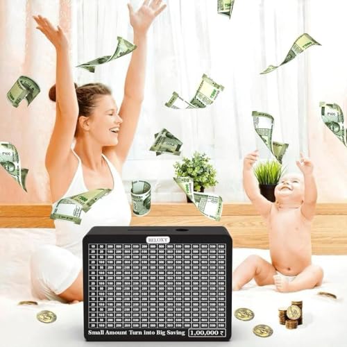 Image of Money Saving Box for Kids and Adults | Wooden Money Bank with Lock | Big Size Piggy Bank 2 Lakh Target | 1 Lakh Saving Box with Numbers | Undiyal Hundi Pig (Black)